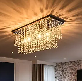 Lustre Cristal Retangular Sala Acrílico Inox Espelhado Luxo