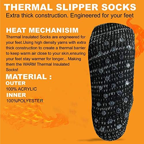 Xelay® 1 Pair Mens Thermal Fleece Slipper Socks Heat Warm Holding Non Slip Grippers Extra Thick Knitted Winter Sleeping Bed Sock UK 6-11