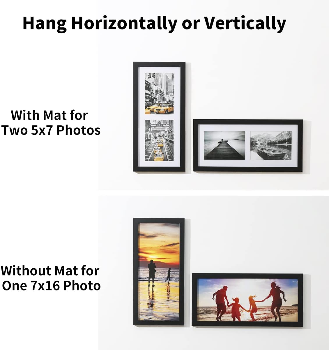 UMICAL 5x7 Picture Frame 2-Opening Collage Picture Frames Gallery Style Black Wood Landscape Photo Frames with HD Plexiglass for Tabletop Stand and Wall Mounting