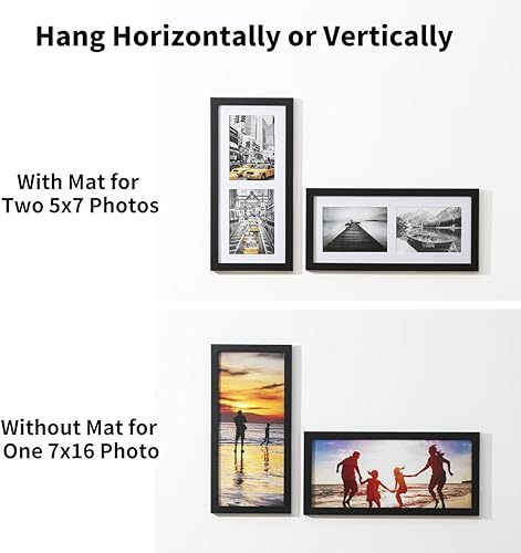 Miniatura 2 de UMICAL Marco de fotos de 5 x 7 pulgadas, marcos de fotos de collage de 2 aperturas, estilo galería, marcos de fotos de madera negra con plexiglás HD