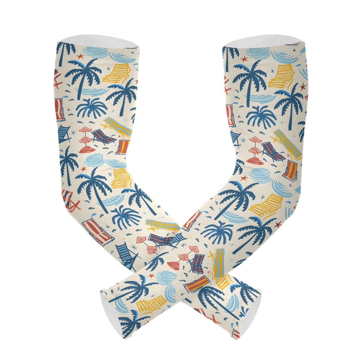 ALAZA Beach Palm Tree Fish Gardening Sleeves Cooling Arm Sleeves Sun Protection Thumb Hole Arm Covers for Women Men