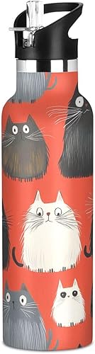 Miniatura 7 de Sweet Russian Blue Cats - Botellas de agua con aislamiento al vacío de doble pared blanca con pajitas a prueba de fugas, sin BPA, a prueba de fugas,