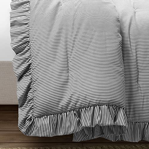 Lush Decor Reyna Stripe Ruffle Soft Reversible Oversized 3 Piece Comforter Set, Full/Queen, Gray & White by Lush Decor - Used condition - Image 6