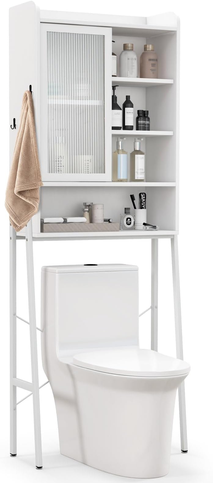 Meuble Wc Dessus De Toilettes Avec 3 étagères Pour Rangement Blanc Moderne 63 X 23 X 168 Cm Blanc 88040988