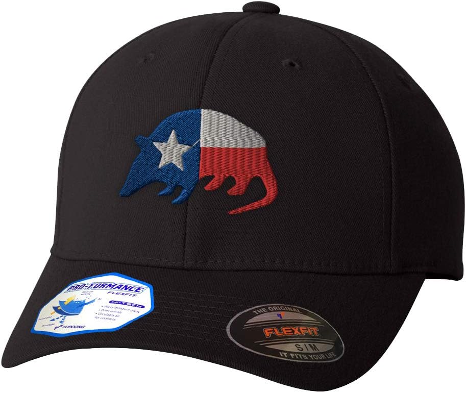 Flexfit Baseball Cap Armadillo Texas Flag Embroidery Design Polyester Hat Elastic Black Large/X Large Design Only