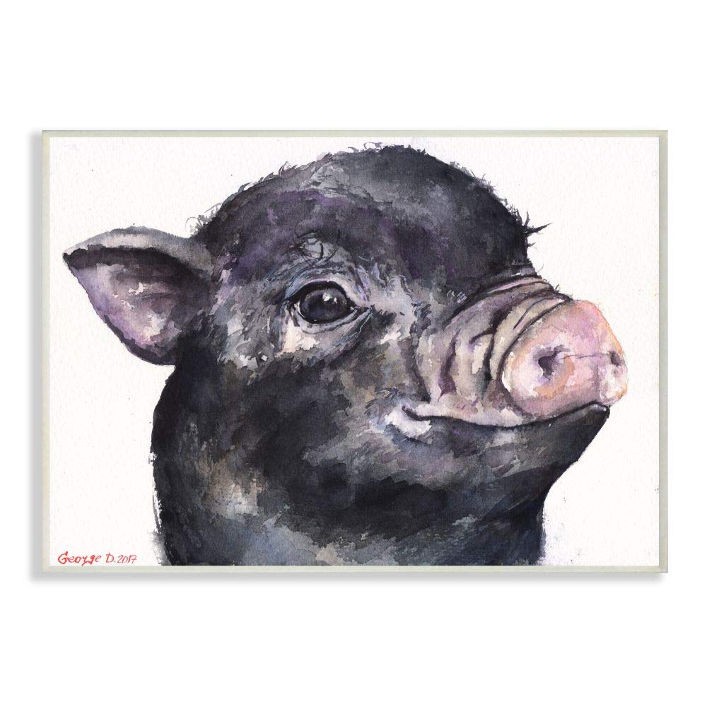 Stupell Industries Cute Pig Baby Animal Watercolor Painting Wall Plaque, 10 x 15, Multi-Color