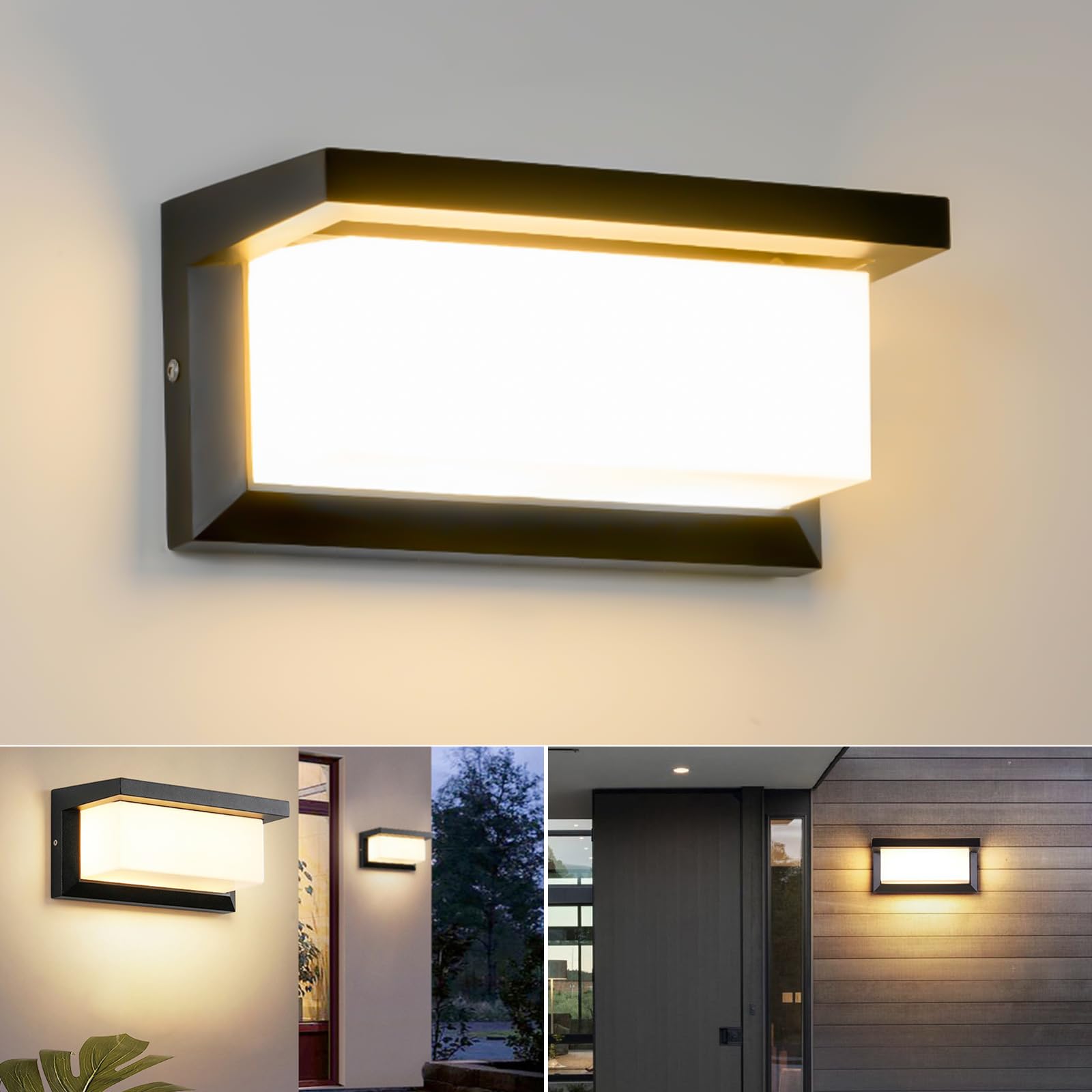 Benma Lámpara de pared LED, IP65, resistente al agua, 18 W, blanco cálido, 3000 K, aluminio, lámpara de pared exterior, para jardín, frontal, baño, porche, garaje, 260 x 125 x 125 mm
