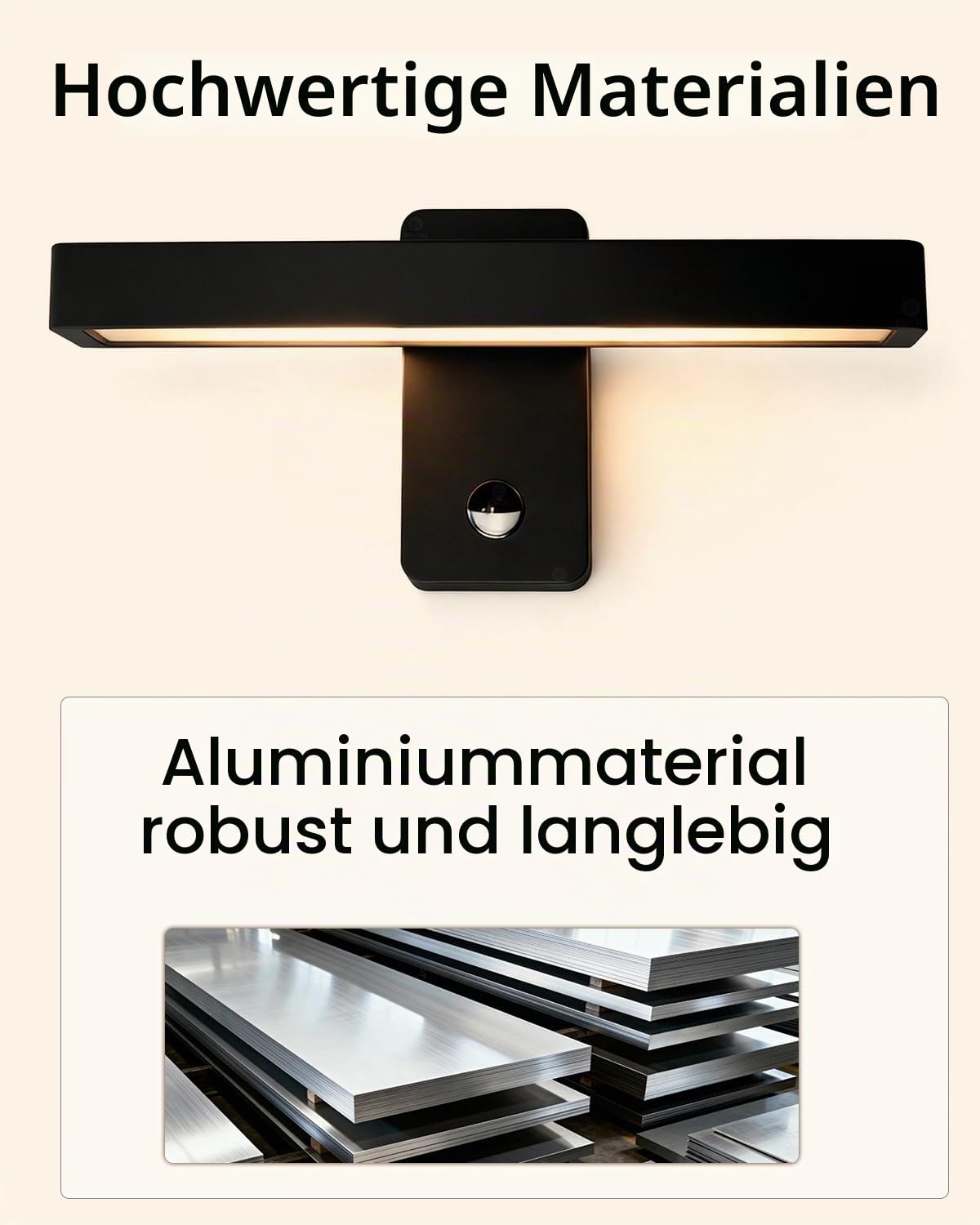 Außenlampe mit Bewegungsmelder, IP65 Aluminium Wandleuchte