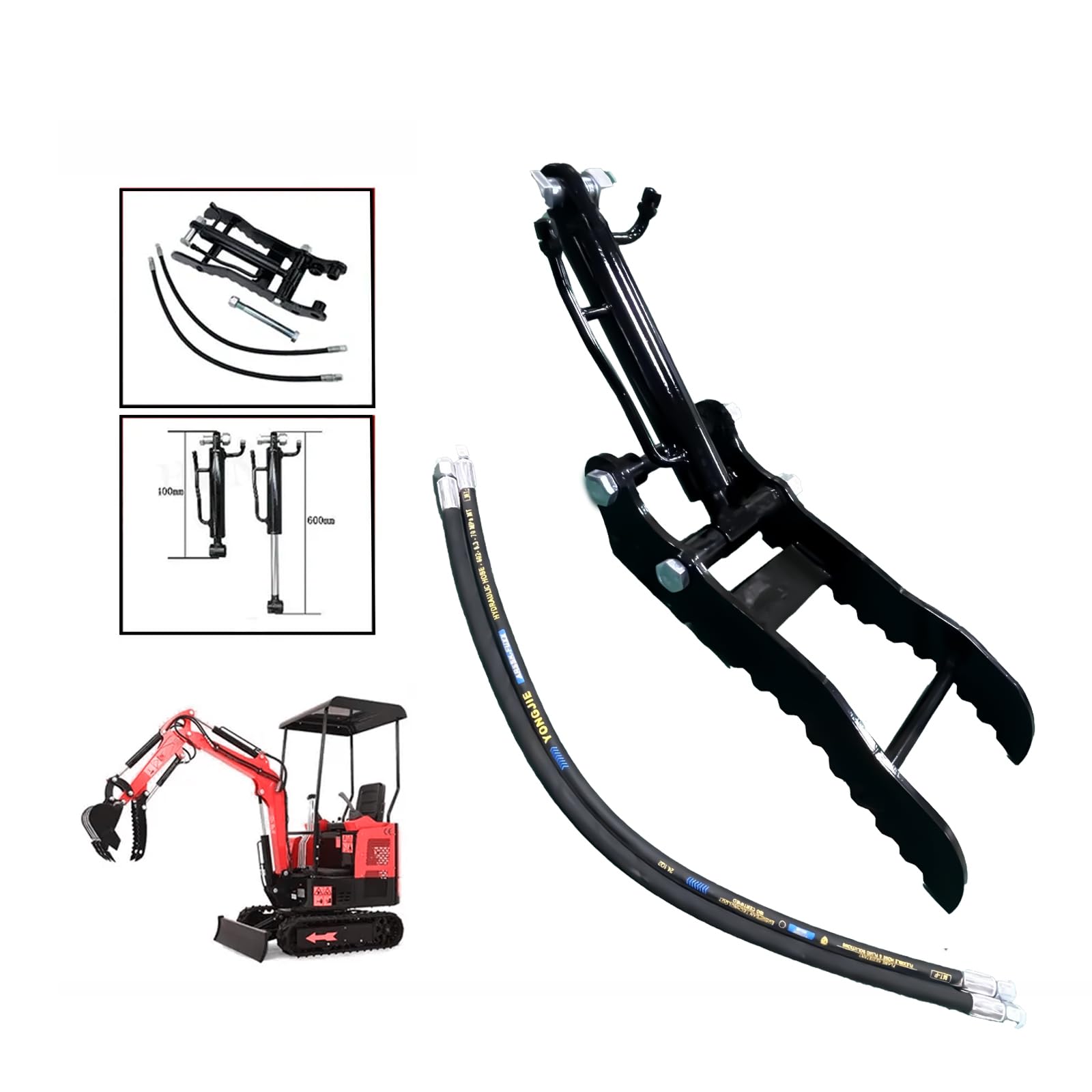 Hydraulic Thumb Claw for 1-3Ton Mini Excavators New Models, Universal Attachment for HT-10 Series, Ideal for Lifting, Scrap & Landscaping