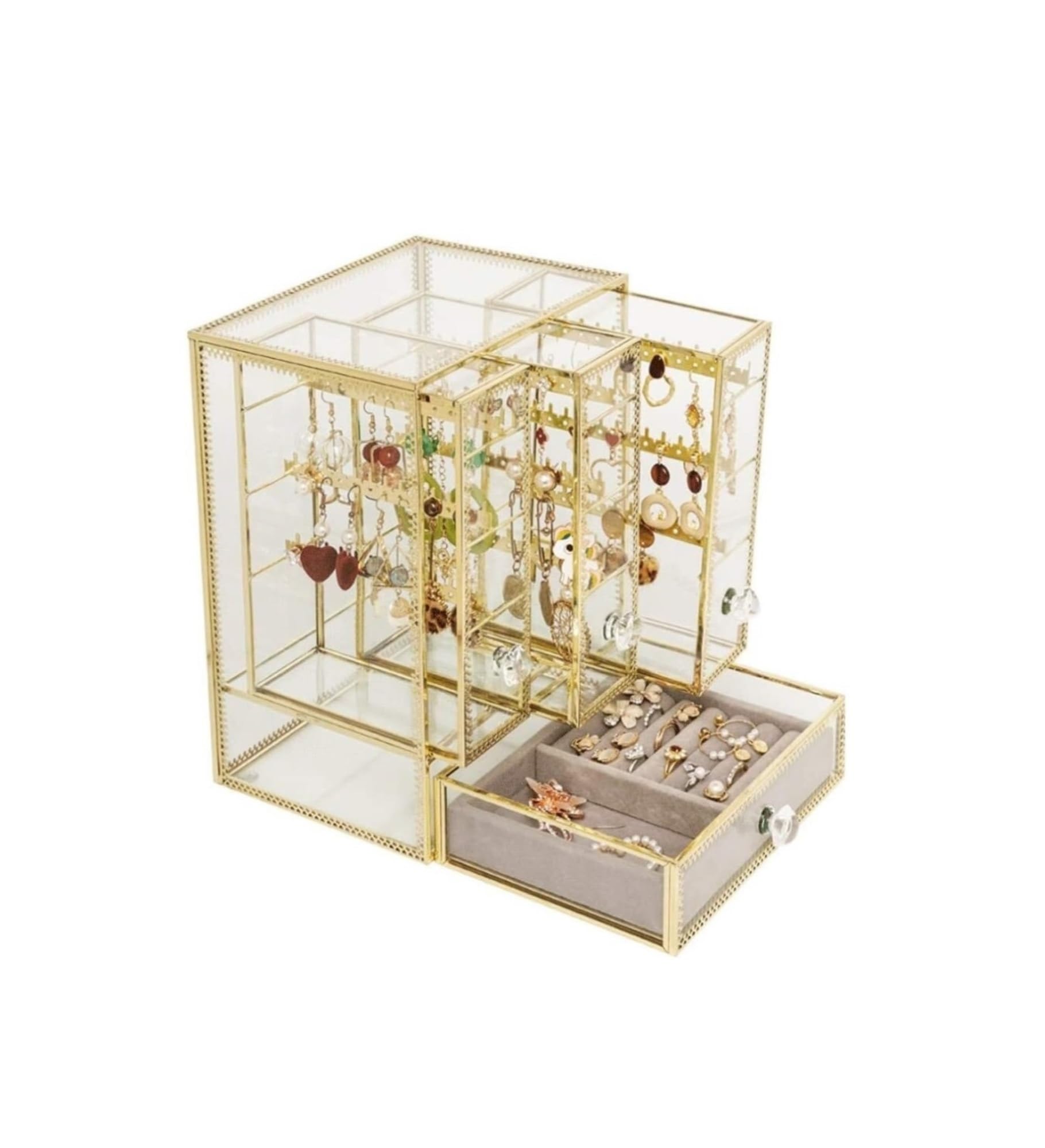 TIANQIHAO Jewelry Box With Flannel Jewelry Tray Drawer Clear Earring Holder Organizer Earring Storage Case Stud Earrings Jewellry Holder