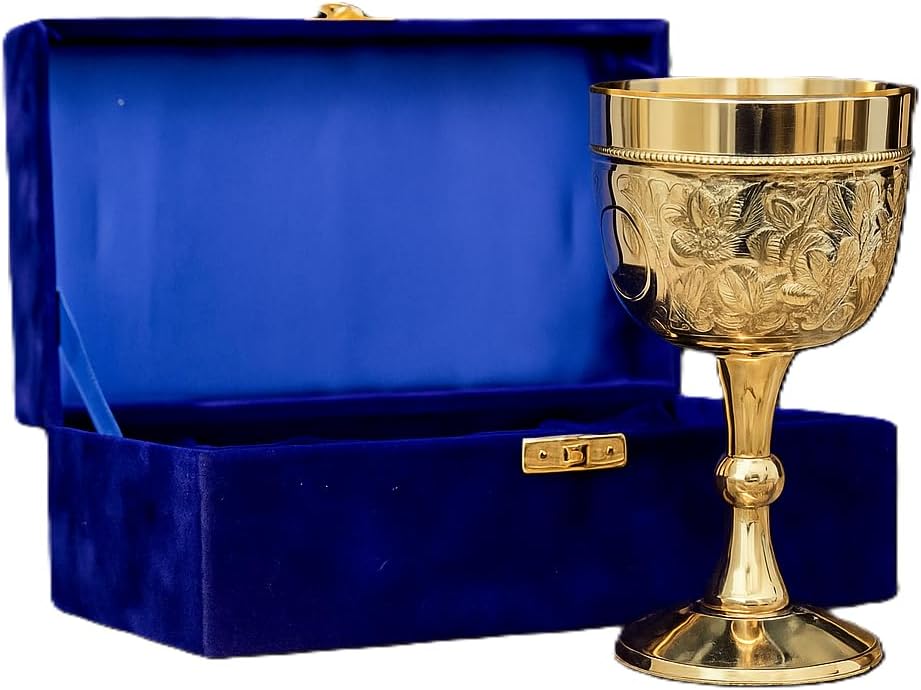 Handmade Brass Chalice Goblet - Personalized Renaissance Medieval Gift Vintage Wine Glass - Premium Engraved Gold Roman Chalice Communion Cup of King Arthur Drinking Wine Goblet Best Gift (1)