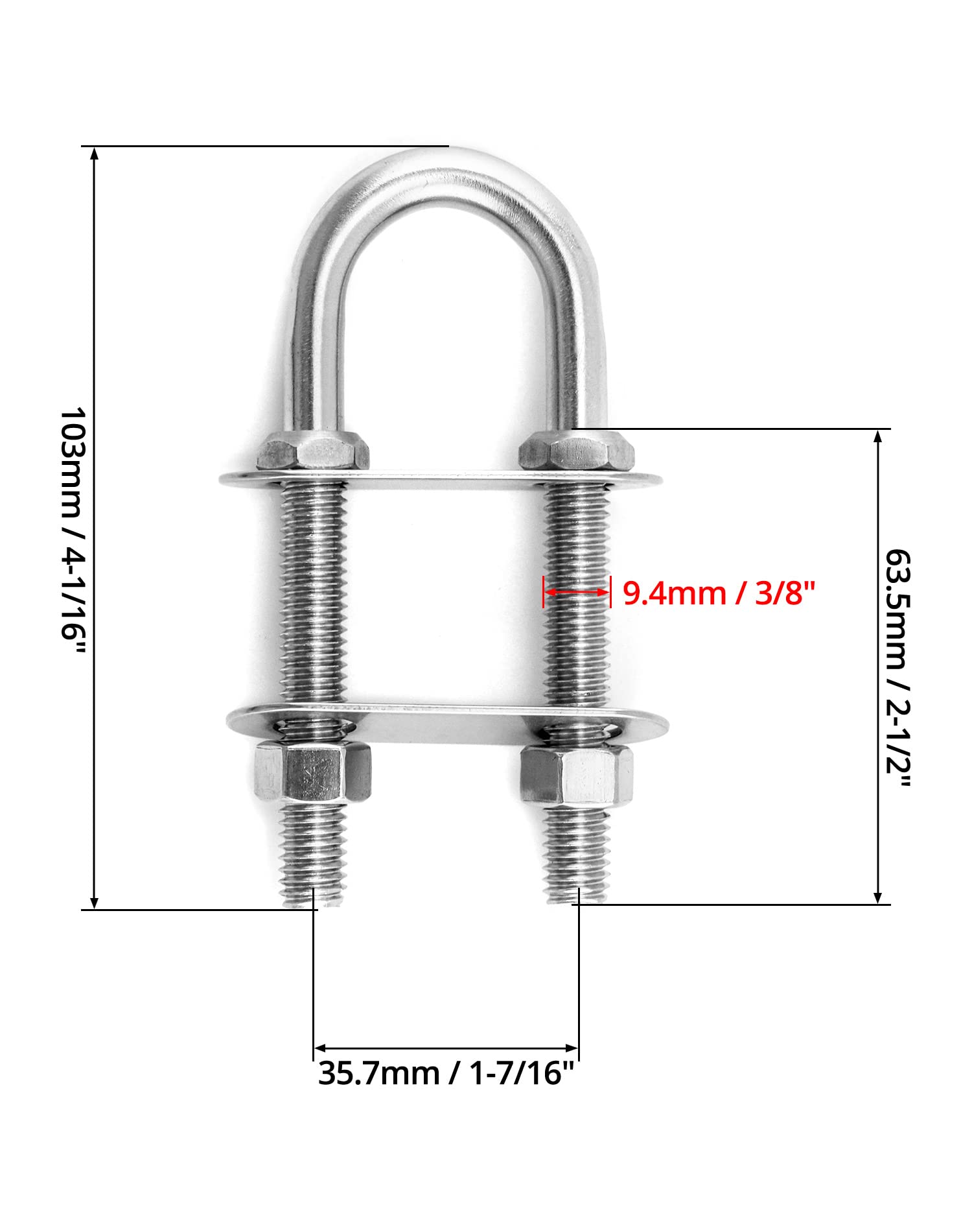 Marine Boat Stern Eye Tie Down U Bolt - 2 Pack -6