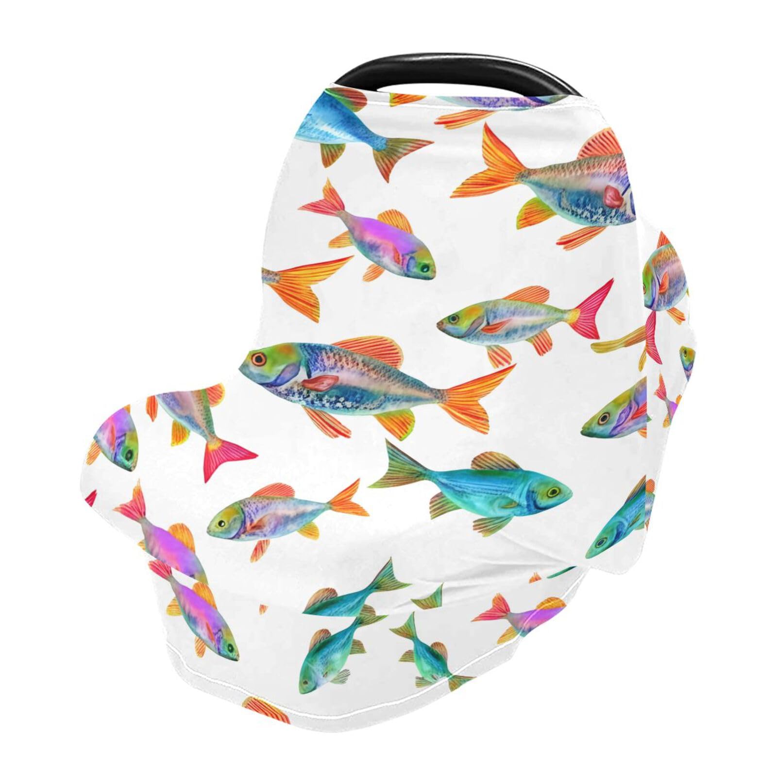 Bulletgxll Watercolor Fish Car Seat Covers for Babies Breathable Nursing Breastfeeding Cover Multi-Use Infant Carseat Canopy and Stroller Cover for Boys Girls