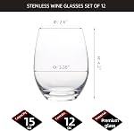 FAWLES Crystal Stemless Wine Glasses Set of 12, 15 Ounce Smooth Rim Standard Wine Glass Tumbler for Red, White Wine, Dishwasher Safe