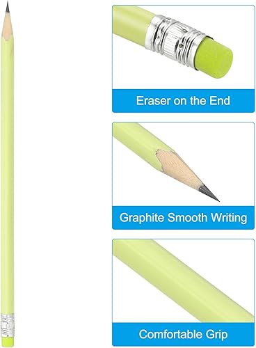 Miniatura 9 de PATIKIL Lápices redondos, paquete de 24 lápices de grafito HB con borrador, lápices de madera, bonitos lápices para aula, profesores, suministros de