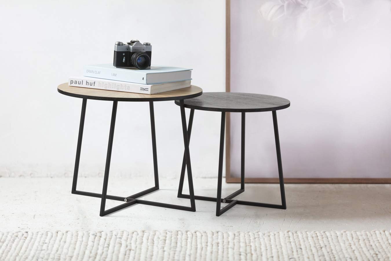 LIFA LIVING Set of 2 Side tables for living room, 2 small tables, wood