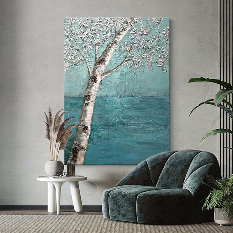 Toile peinte à la main turquoise pour une décoration murale apaisante - 3