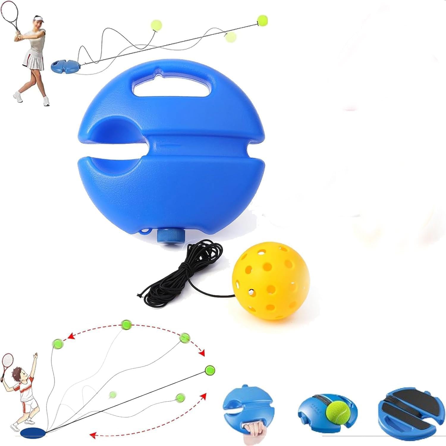 Match Buddy Pickleball Trainer,Rebound Practice Ball with 40 Holes Pickleball Ball,Professional Pickleball Training Aids,Practical Rebound Practice Ball,Pickleball Match Buddy for Solo Training