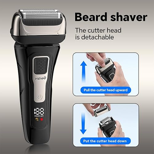 Miniatura 9 de Gertzy Afeitadora eléctrica para la cara de los hombres, afeitadora inalámbrica de papel de aluminio para barba con recortadora desplegable, carga