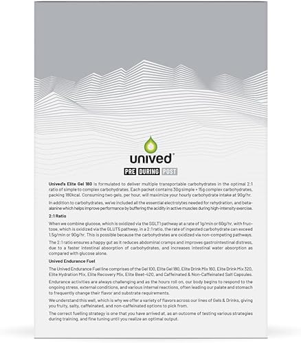Miniatura 4 de Unived Elite Gel 180-21 Proporción de carbohidratos simples y complejos con beta-alanina y electrolitos esenciales  para atletas de resistencia