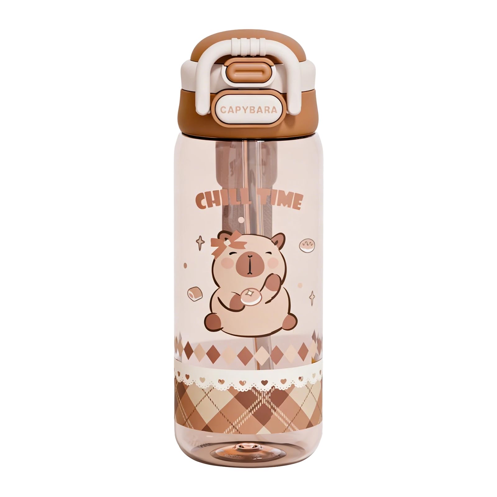 Vexilon Capybara Water Bottle, 620ml Capybara Leakproof Tritan Drinking Bottle with Dual Lids and Silicone Straw, Cute Water Cup Gift for Student, Travel, Outdoor, Adventure