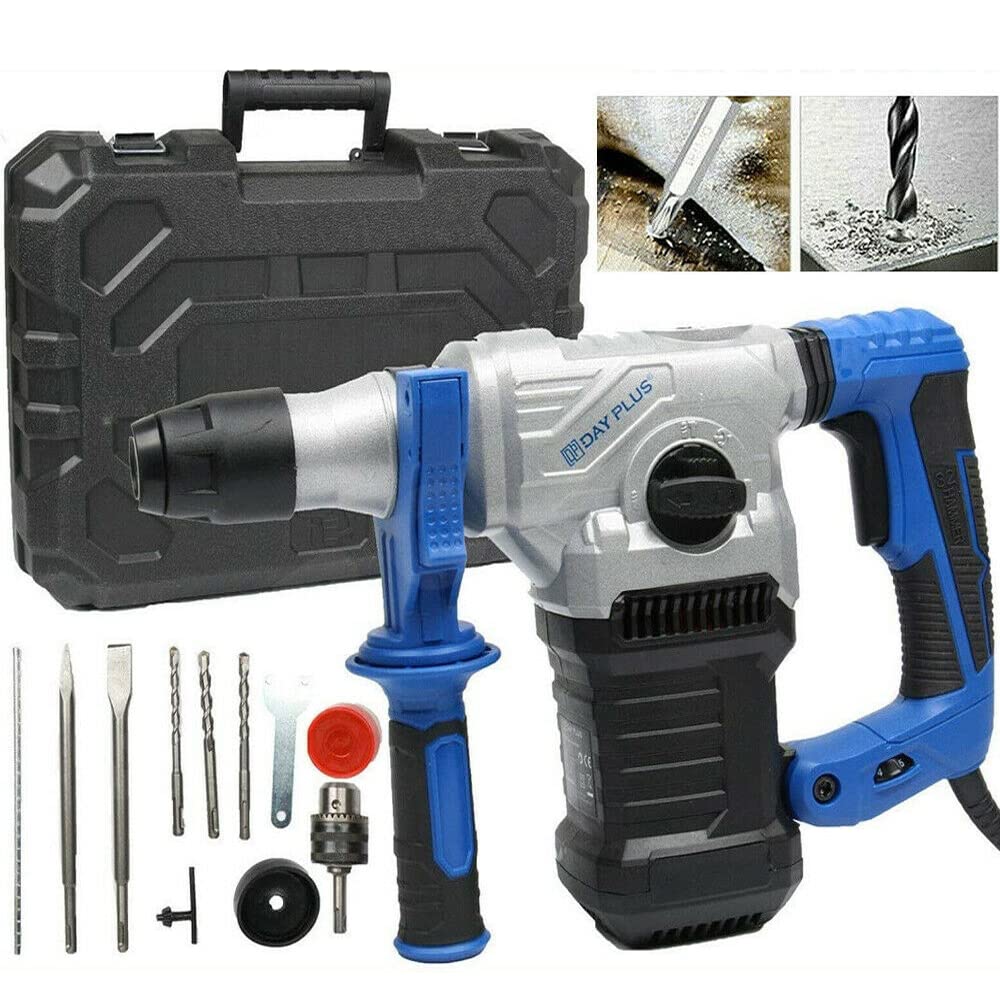Martillo Perforador, Taladro de Percusión 1500W Martillo Eléctrico, SDS Plus Mandril, Martillo Cincel Perforación 3 Funciones en 1 con Embrague de Seguridad, Utilizado para Concreto, Metal y Piedra