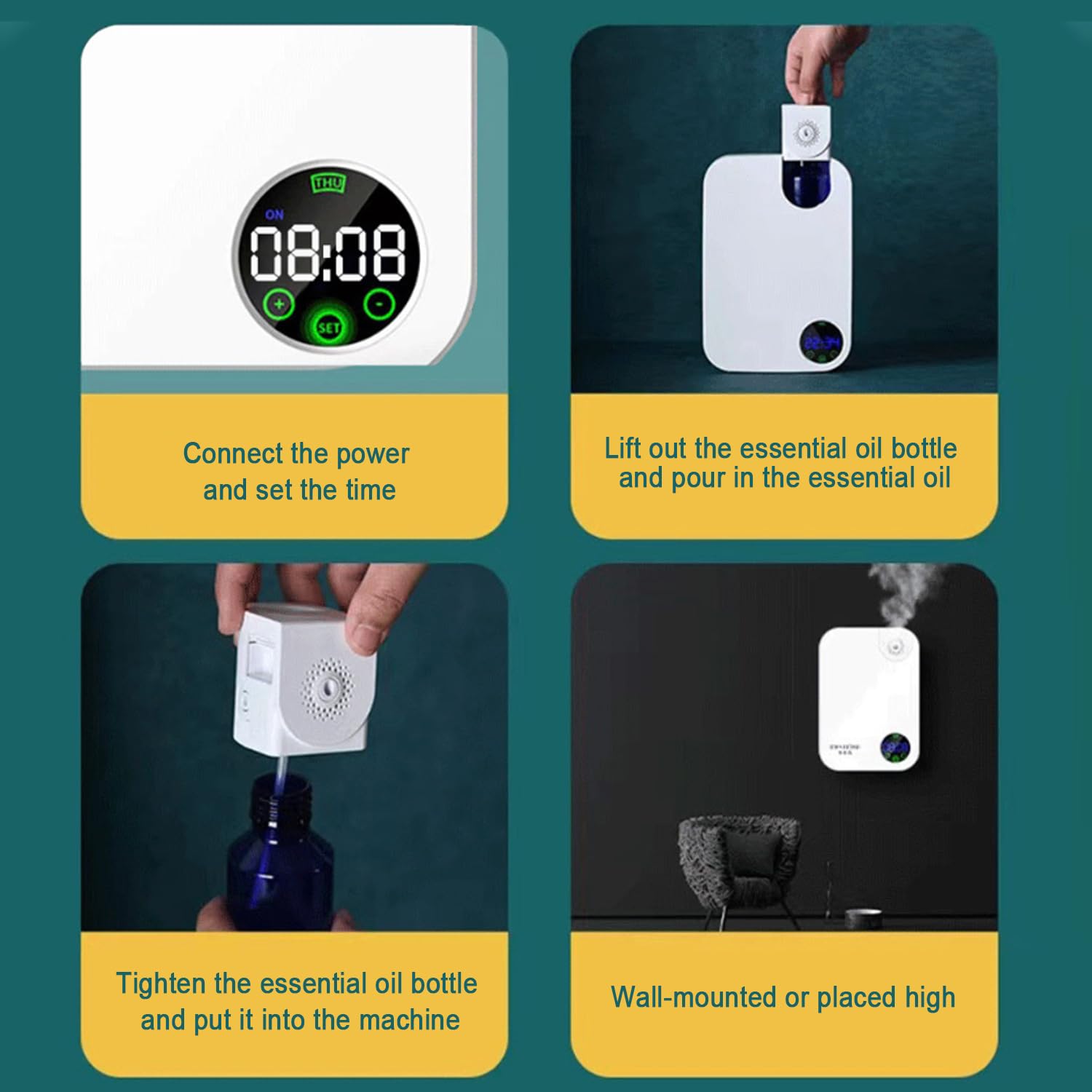 Diffusore di oli essenziali, macchina intelligente del profumo con impostazioni di temporizzazione e pannello touch, diffusore di aromi silenzioso per casa, hotel, uso spa, perfetto per il relax