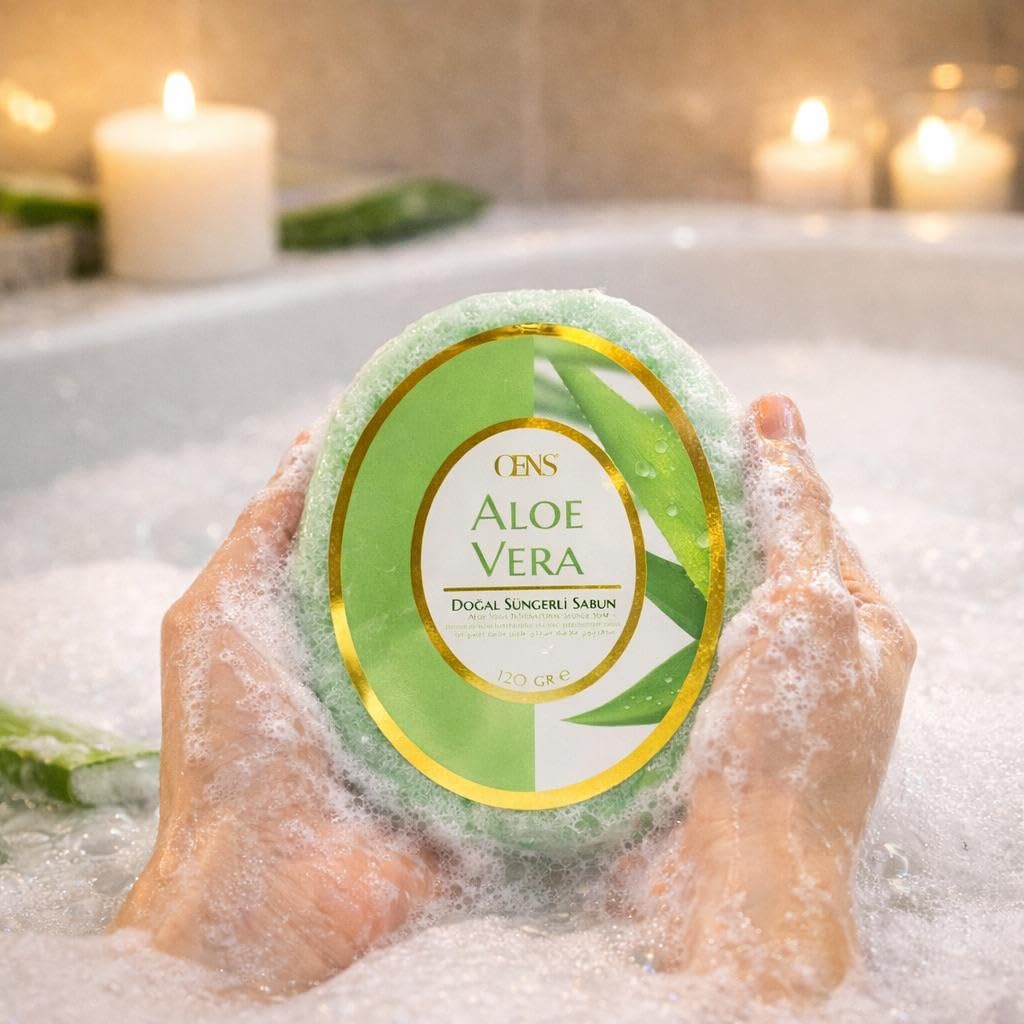 OENS aloe vera özlü doğal süngerli sabun hassas ciltler için nemlendiricin köpüren kokulu banyo süngerli sabun