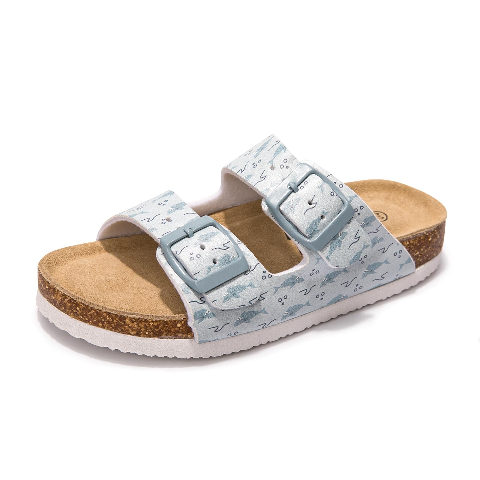 FUNKYMONKEY Unisex-Child Slide Sandals Adjustable Double Buckle with Soft Footbed Comfort Slides for Girls and Boys
