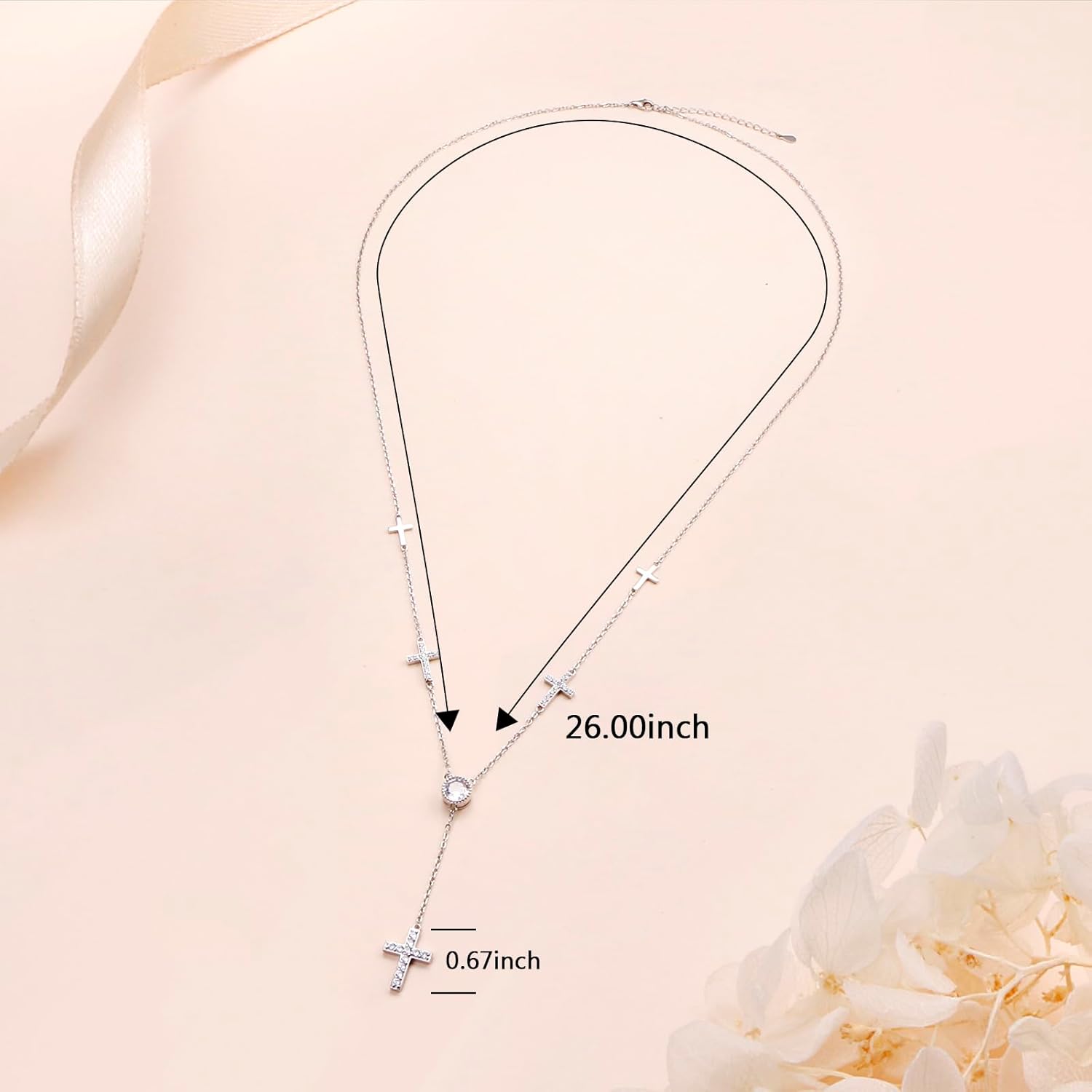 DAOCHONG Long Chain Sweater Necklace for Women S925 Sterling Silver Long Chain Large Pendant Sweater Y-Necklace for Women Teenage Girls 26 inches