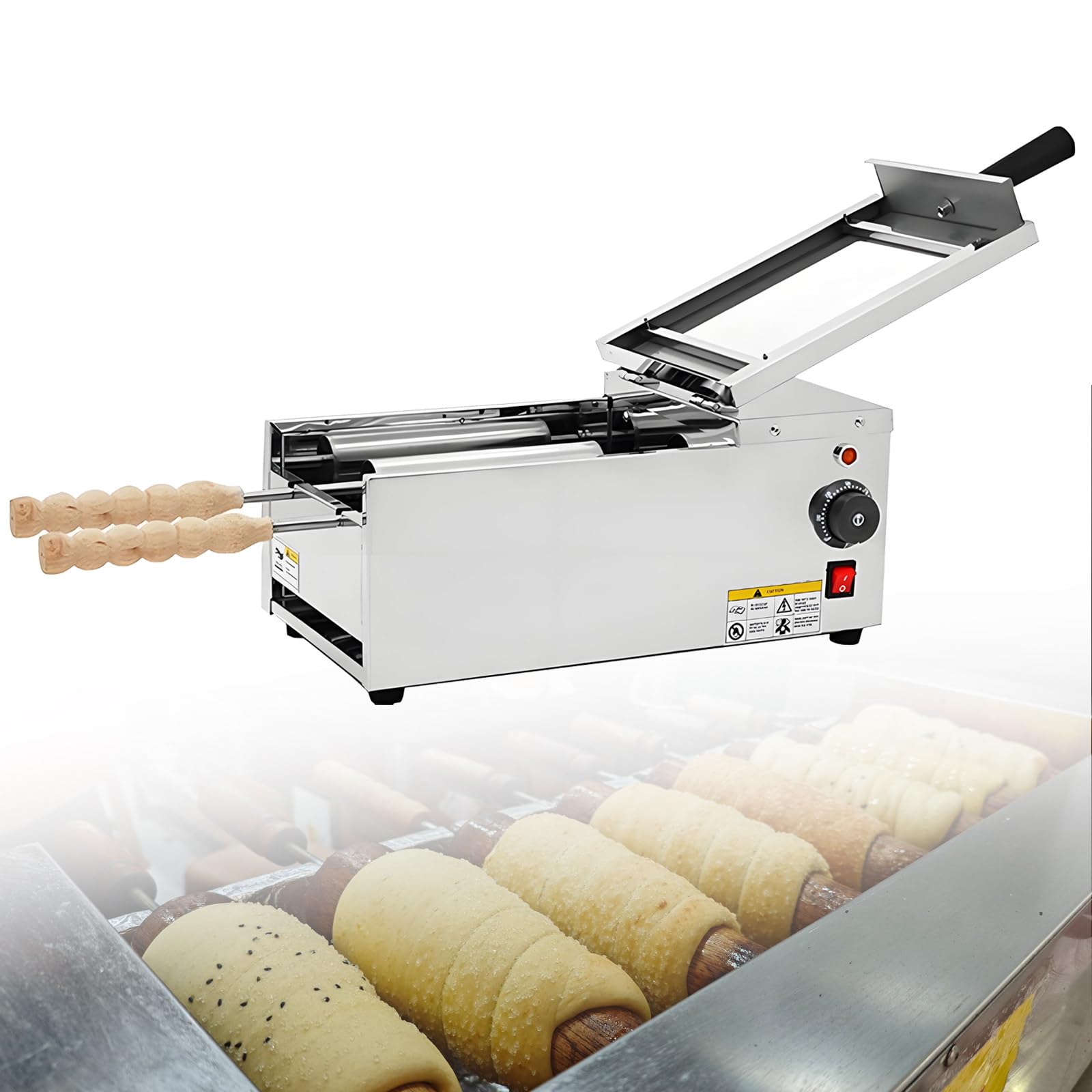 GSHSHOU Chimney Cake Machine, Chimney Cake Roll Oven Maker, Stainless Steel Chimney Cake Oven Machine, with 2pcs Baking Tools and Wooden Handles for Bakery Family Kitchen