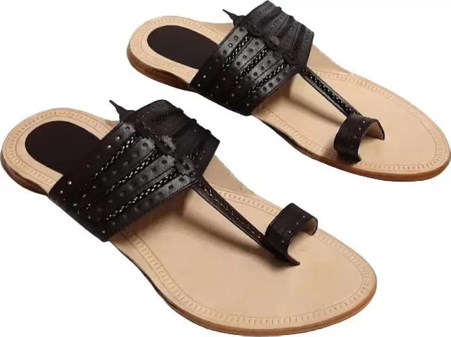 EthnicVibes Mens handmade Kolhapuri Leather Flat chappal ethnic Indian Jutti Shoes US size 7-12, Ht120, 7