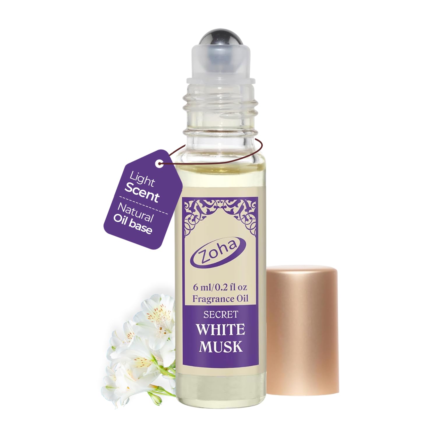 Zoha White Musk - White Musk Perfume for Women and Men, Alcohol Free Perfume Layering Oil, Travel Size Clean Parfum, 6ml Roll-On