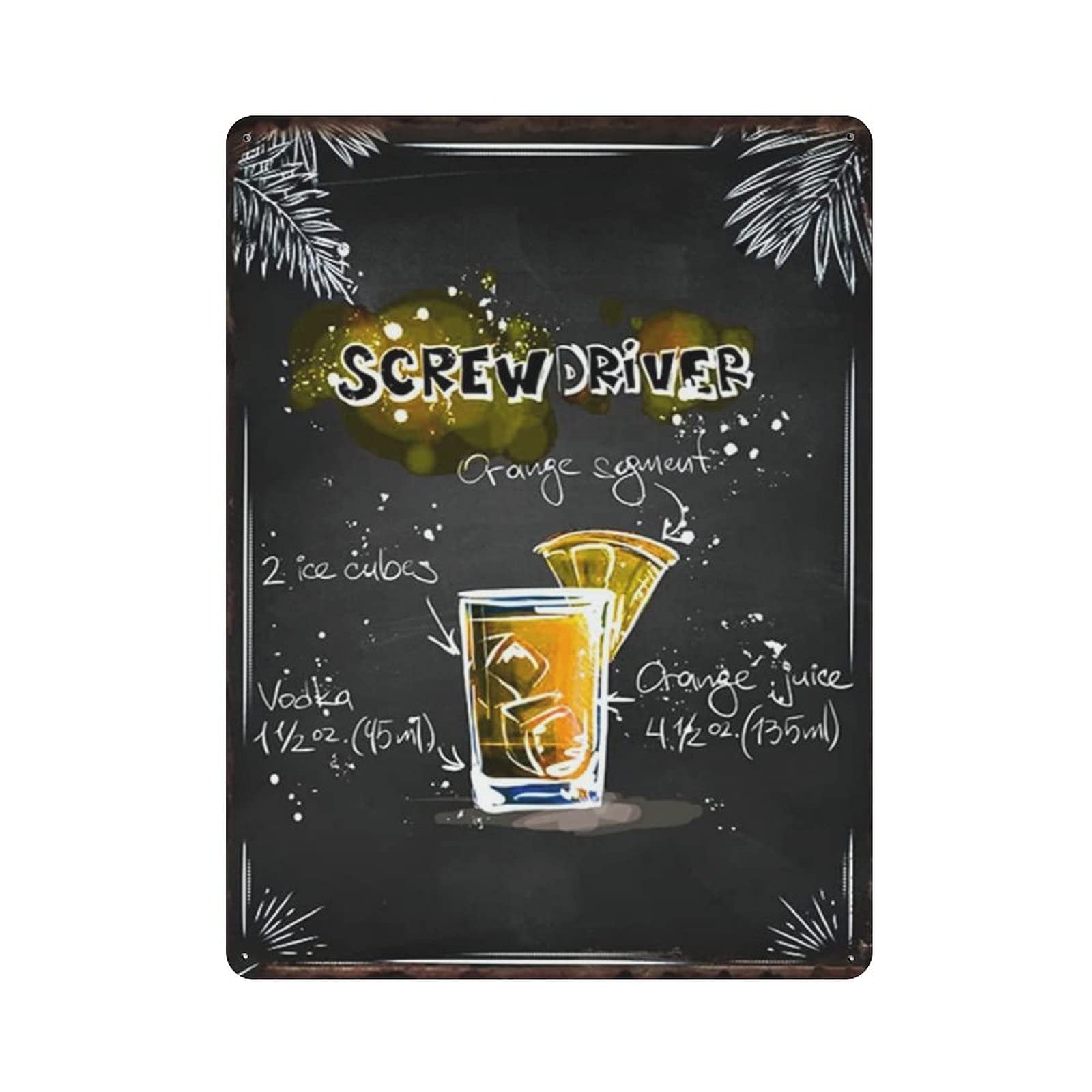 Metal Tin Sign Screwdriver Cocktail Vintage Tin Poster Metal Sign Wall Decoration Country Kitchen Home Garage Decor 16"x12"