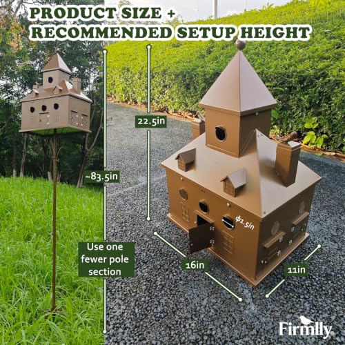 Image of Metal Birdhouse with Pole, 7-Room Castle, 7-Prong Ground Stake