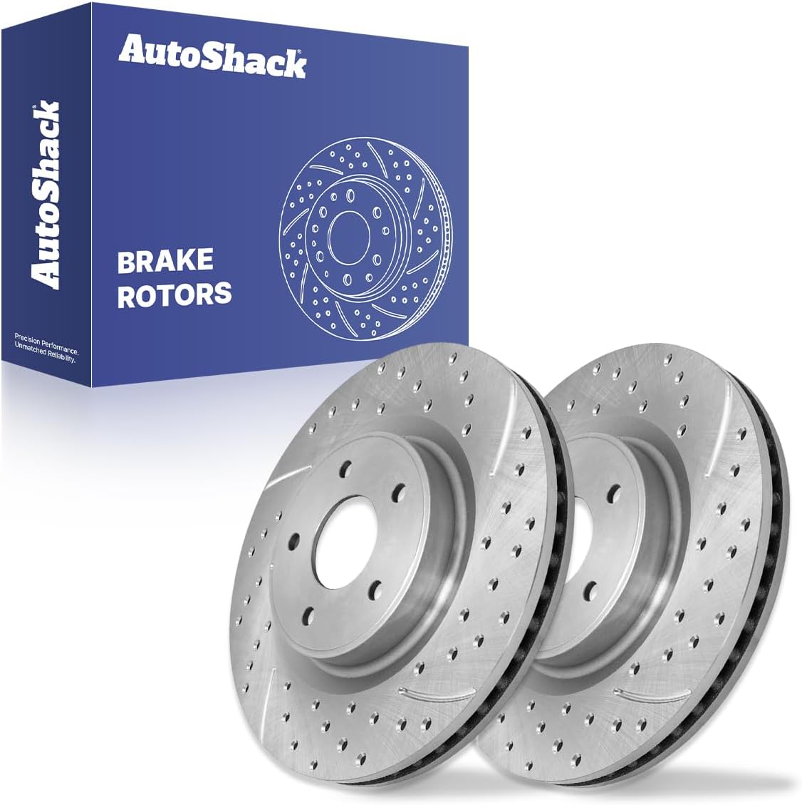 AutoShack Front Vented Drilled & Slotted Silver Zinc Coated Brake Rotors 2-PC Set Replacement for 2013-2021 Nissan Pathfinder 2015-2024 Nissan Murano 2013 INFINITI JX35 SilverShield Pro 12.6" (320 mm)