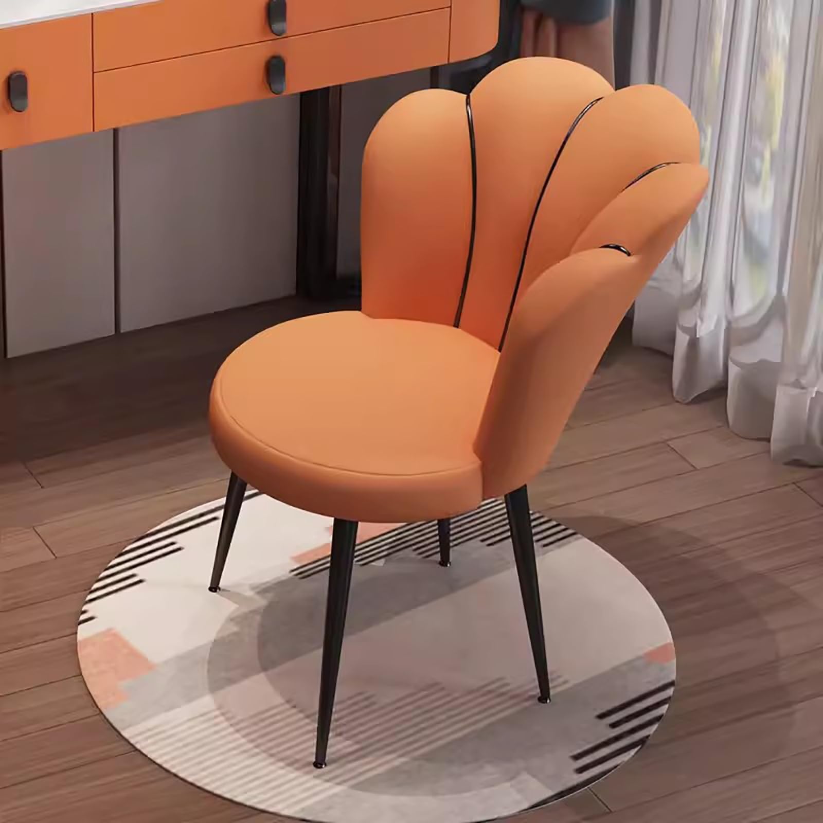 Silla de maquillaje con patas negras y taburete moderno de dormitorio