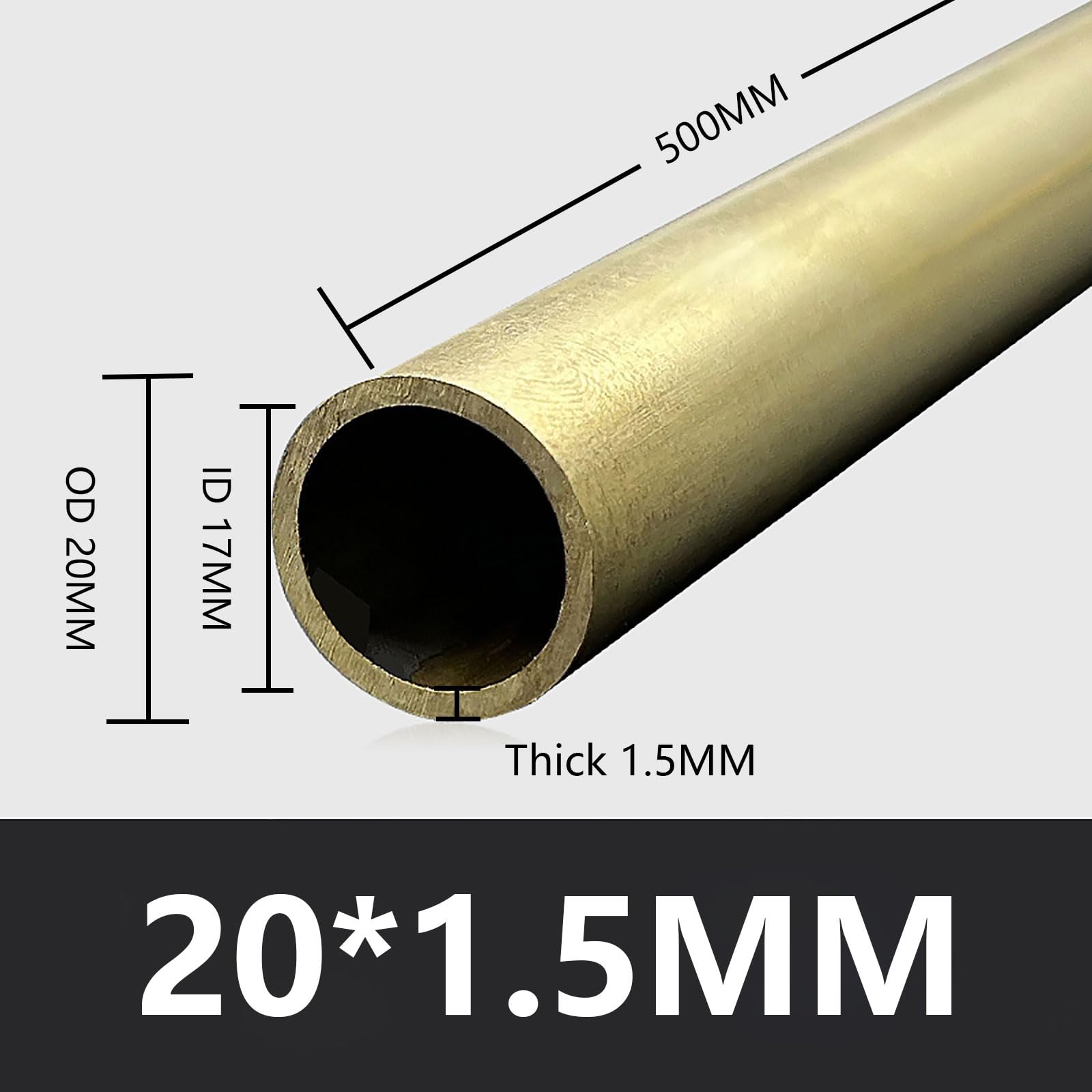 Okrągła rura mosiężna 20 mm OD 1/1,5/2/3 mm grubość ścianki × 500 mm długość wysoka wytrzymałość precyzyjne proste rury, 20 * 1,5 mm