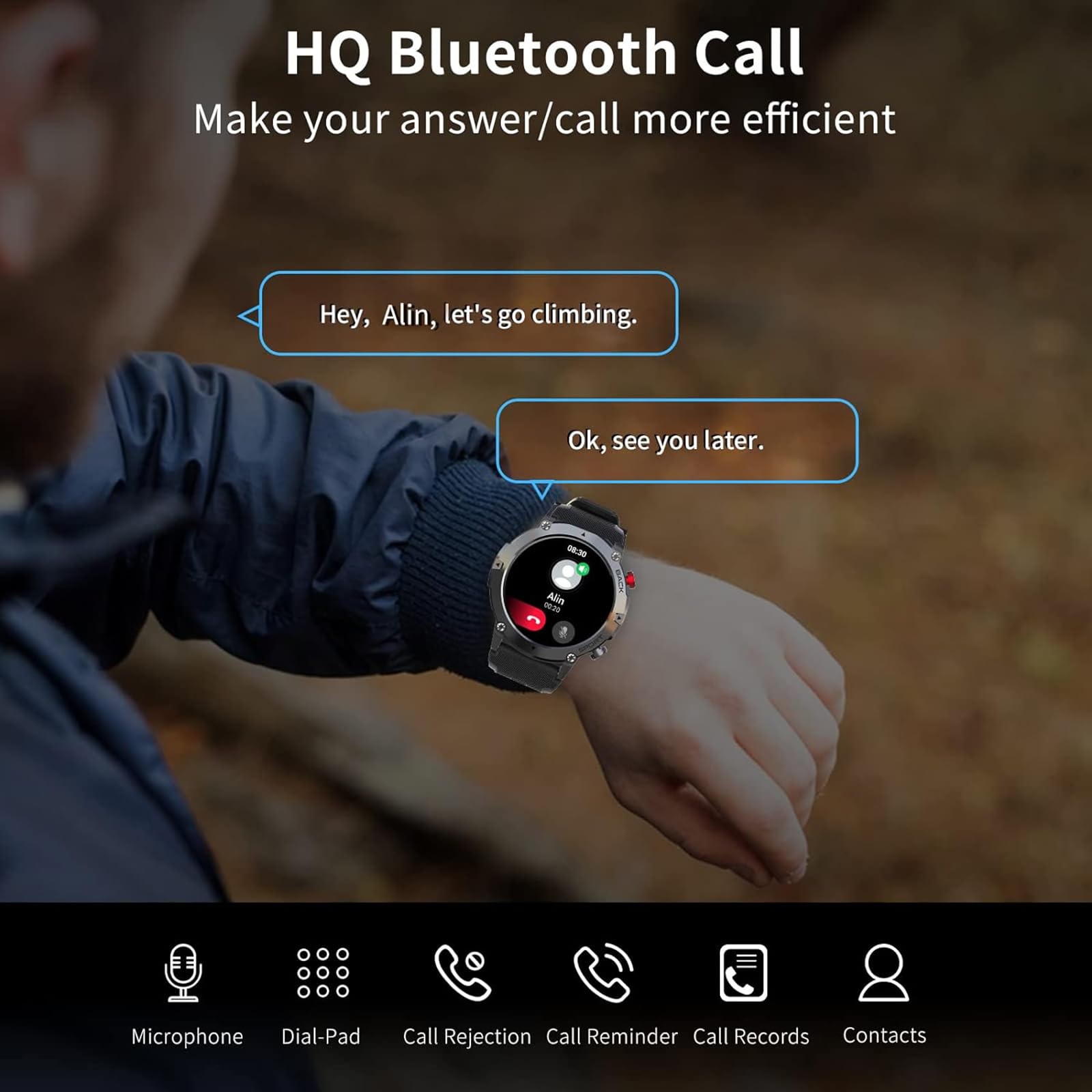 Reloj Inteligente, Relojes Inteligentes Militares Impermeables para Hombres con Llamada Bluetooth, Reloj De Seguimiento De Actividad Física Táctico Al Aire Libre De 1,32 Pulgadas,F