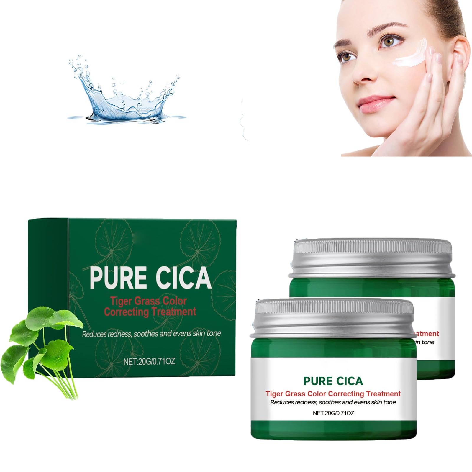 KiJalyelu Colour Correcting Repair Cream, Soothing Mugwort Cream, Tiger Grass Colour Correcting Repair Cream, Whitening and Freckle Removal, Even Skin Tone, Moisturising - 15g (2PC)