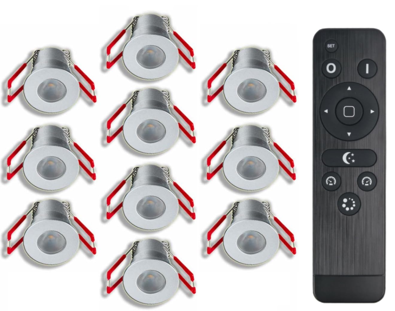 Mini foco LED empotrable de 3 W, aluminio, IP65, resistente al agua, 3000 K, blanco cálido, regulable con radio, iluminación interior y exterior, ideal para tejado de terrazas, baños, etc. (plata, 10