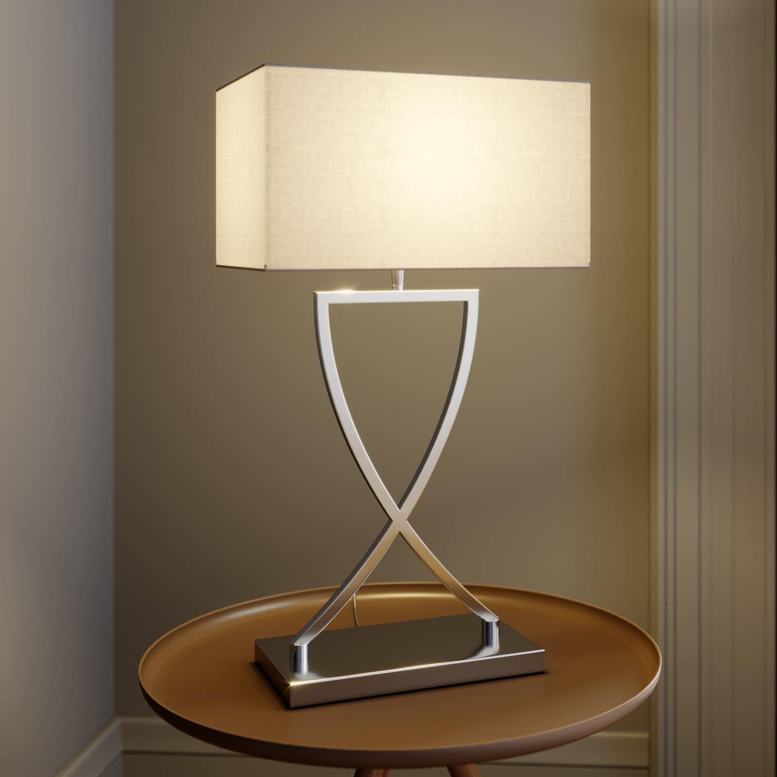 Lucande Tischlampe, Tischleuchte Stoffschirm weiß Nachttischlampe Stoffschirmlampe 1x E27 max. 60W ohne Leuchtmittel Schlafzimmerlampe