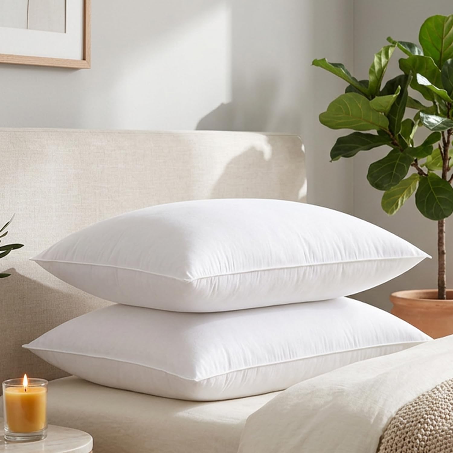Virgin Fibre Sleeping Pillows | 100% Cotton Cover | Soft, Fluffy & Hotel Quality Bed Pillows for Home, Bedroom & Guest Room, 17 x 27 Inches (Pack of 2)-image-4