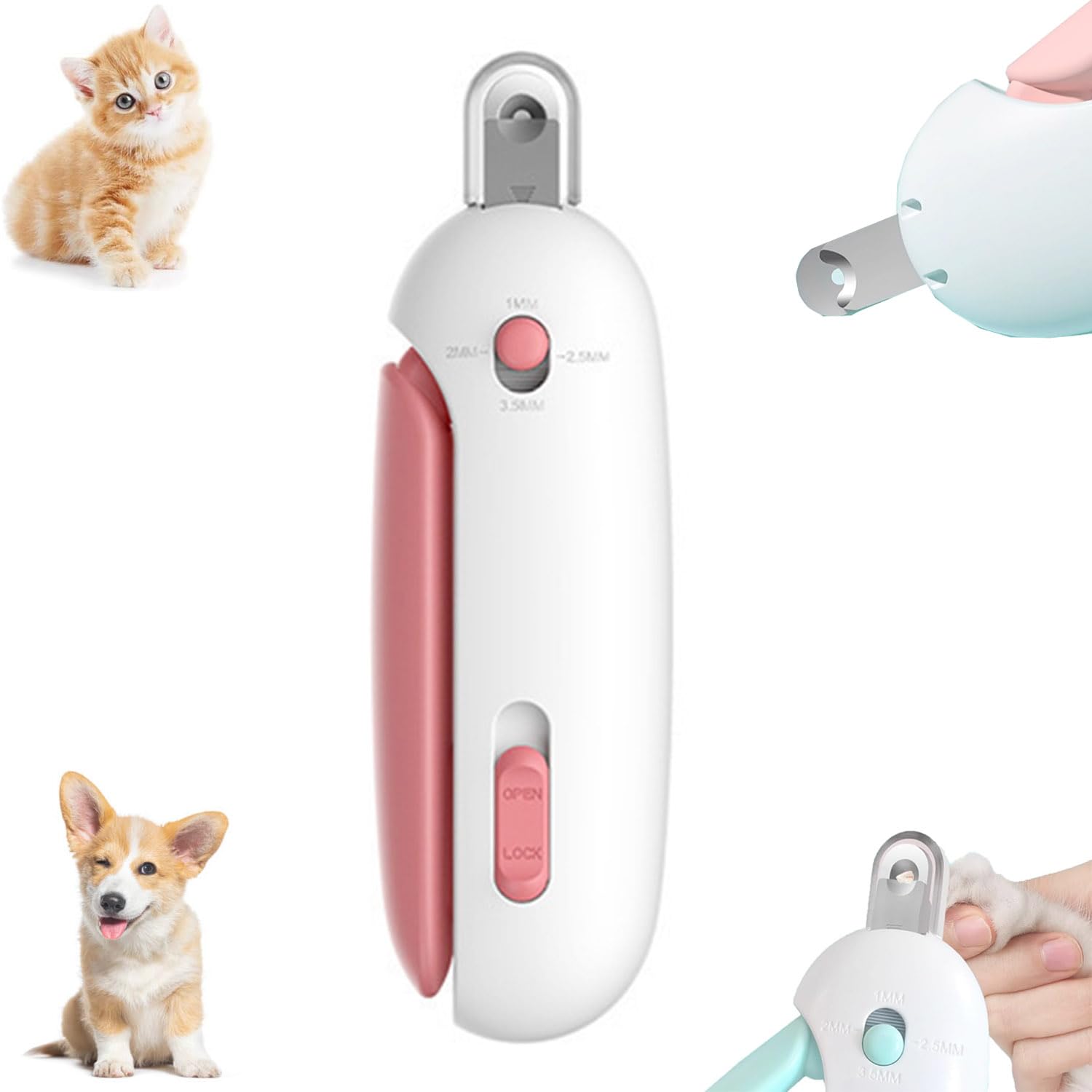 Adjustable Claw Clippers, Professional Pet Cat Nail Clipper with Adjustable Aperture, Cat Claw Clippers, Dog Nail Trimmer Scissors Cutter Grooming Tool with 4 Gears & Nail File for Beginners (Pink)