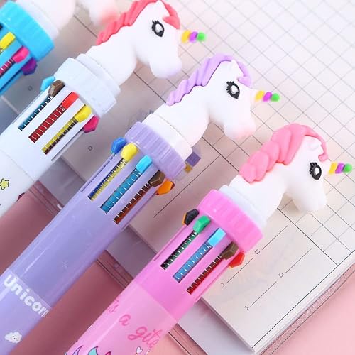 Miniatura 5 de sencoo Paquete de 6 bolígrafos multicolor 10 en 1, 10 colores, lindo bolígrafo de barril de dibujos animados para oficina, suministros escolares,