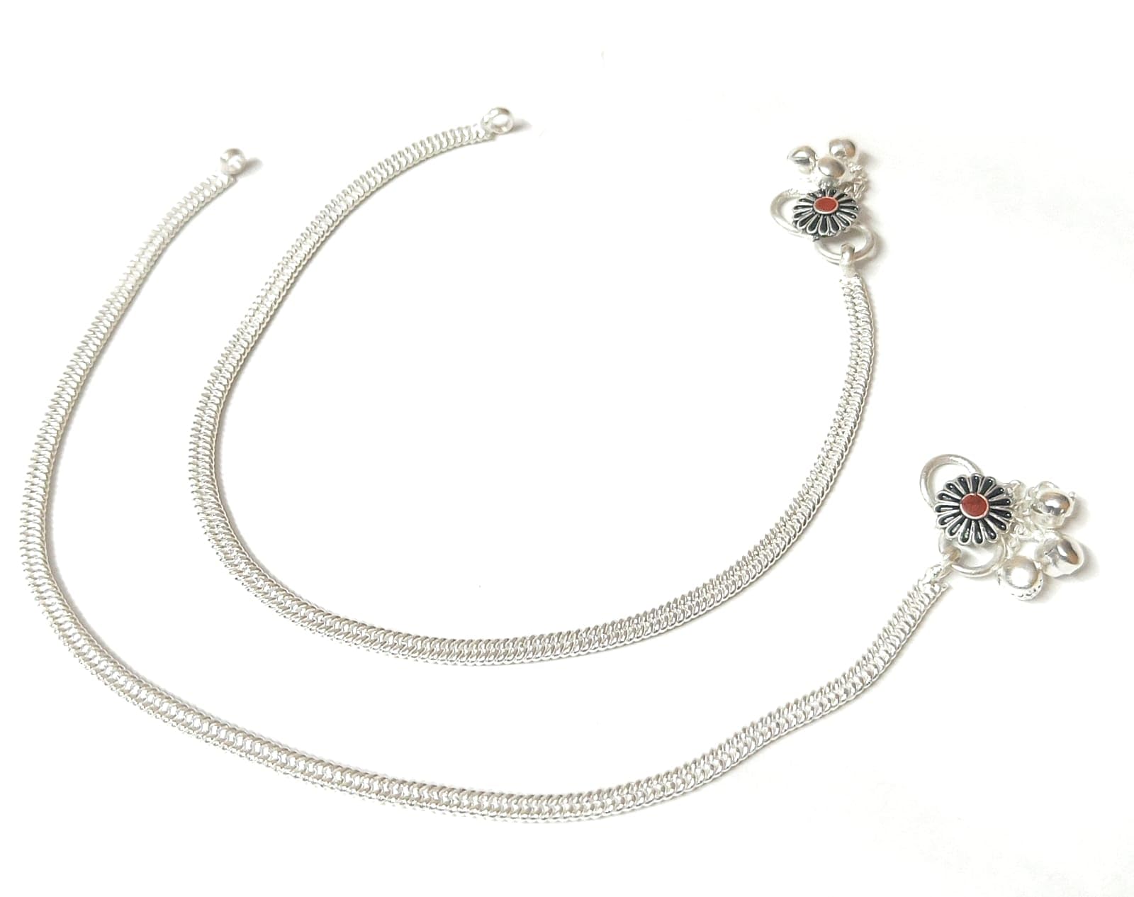 MRACE Floral Anklet with Daisy Charm, Traditional Chain Design, Oxidized Metal Payal with Pearl Beads- 1 Pair