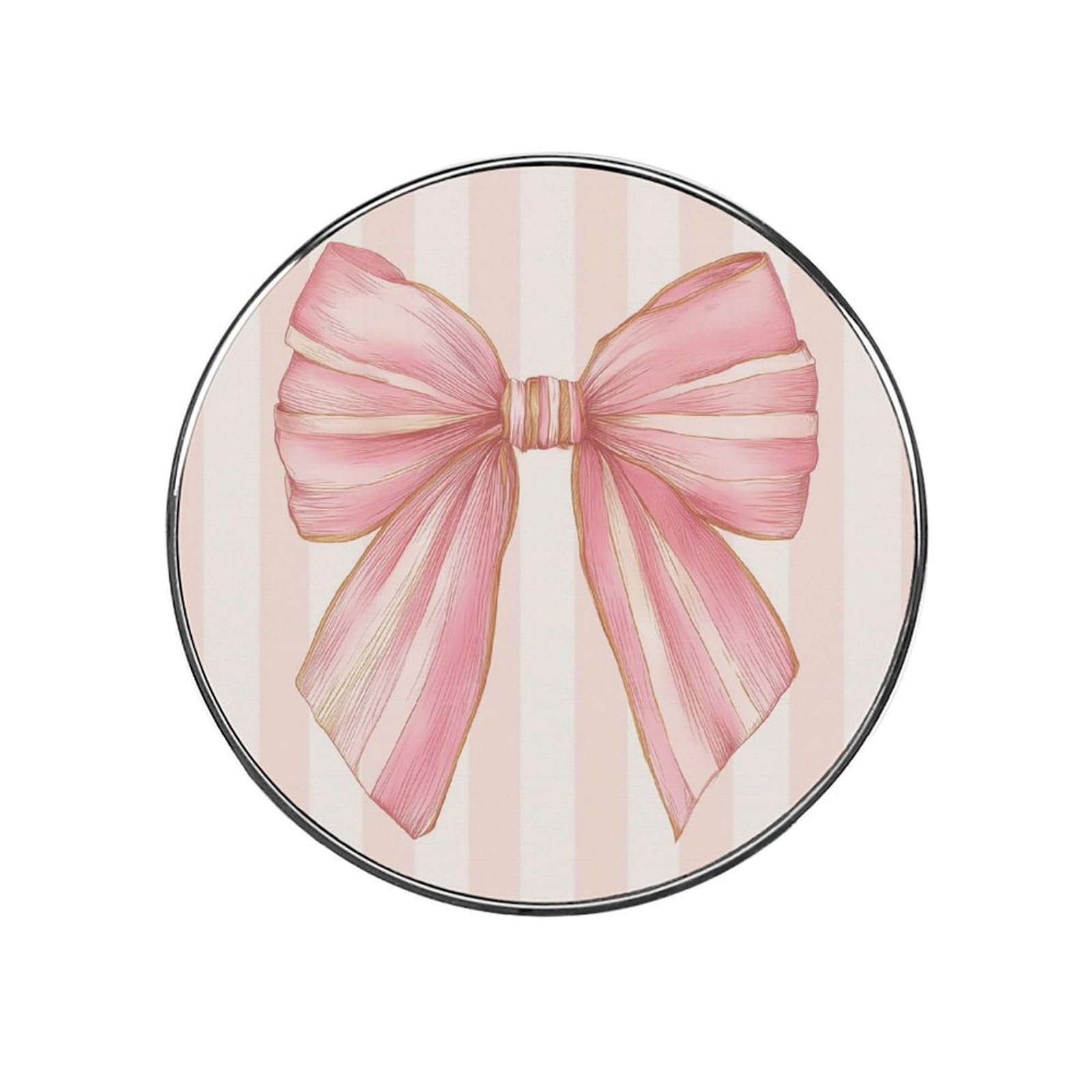 Preppy Coquette Pink Bow on Vertical Stripes Fridge Magnets DIY Art Round Magnetic Refrigerator Sticker for Home Kitchen Car Garage Decor