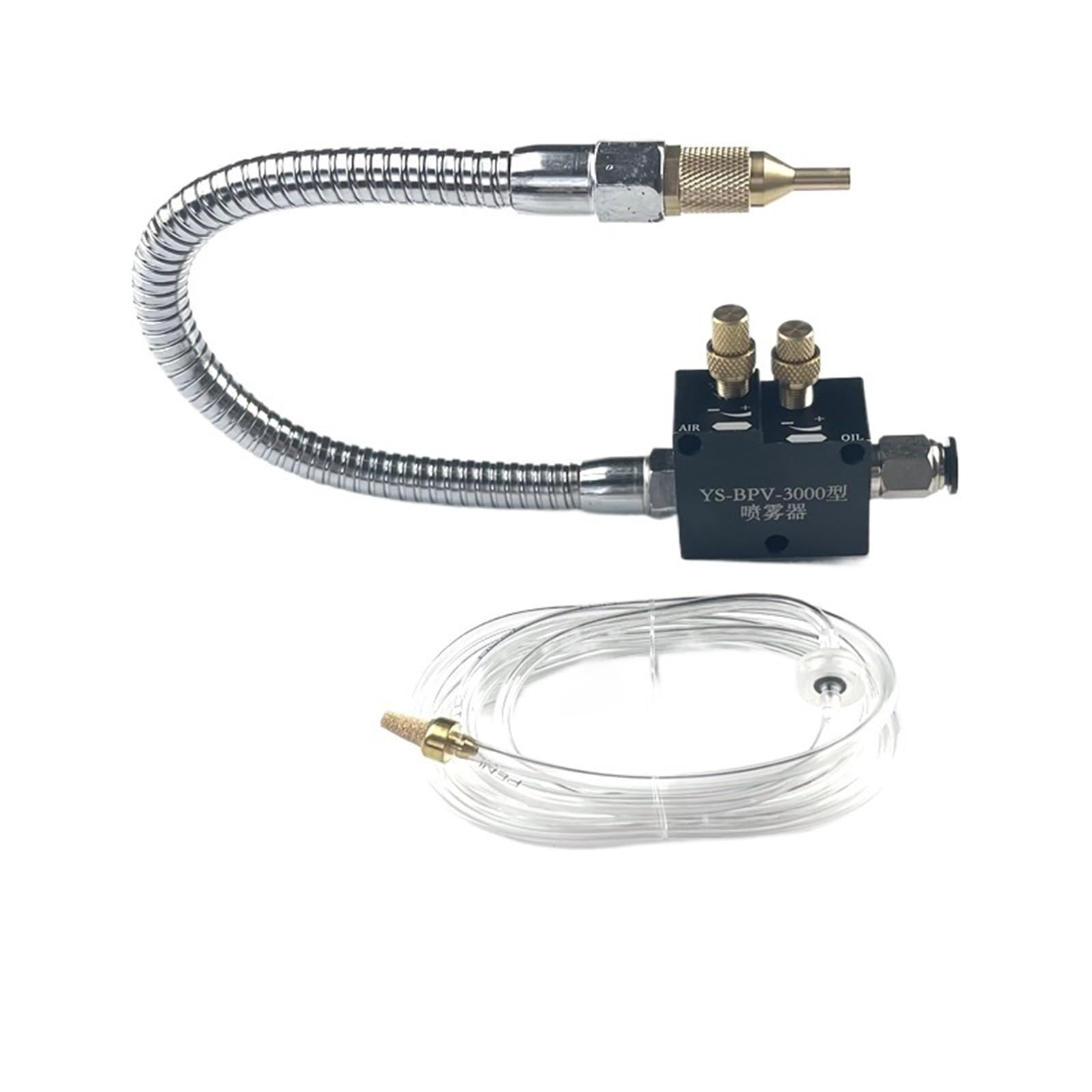 1 pulverizador de lubricación refrigerante for torno CNC, fresadora, taladro y máquina de grabado con tubo de entrada de aire de 8 mm y tubo de entrada de aceite de 4 mm.(Metal Hose)