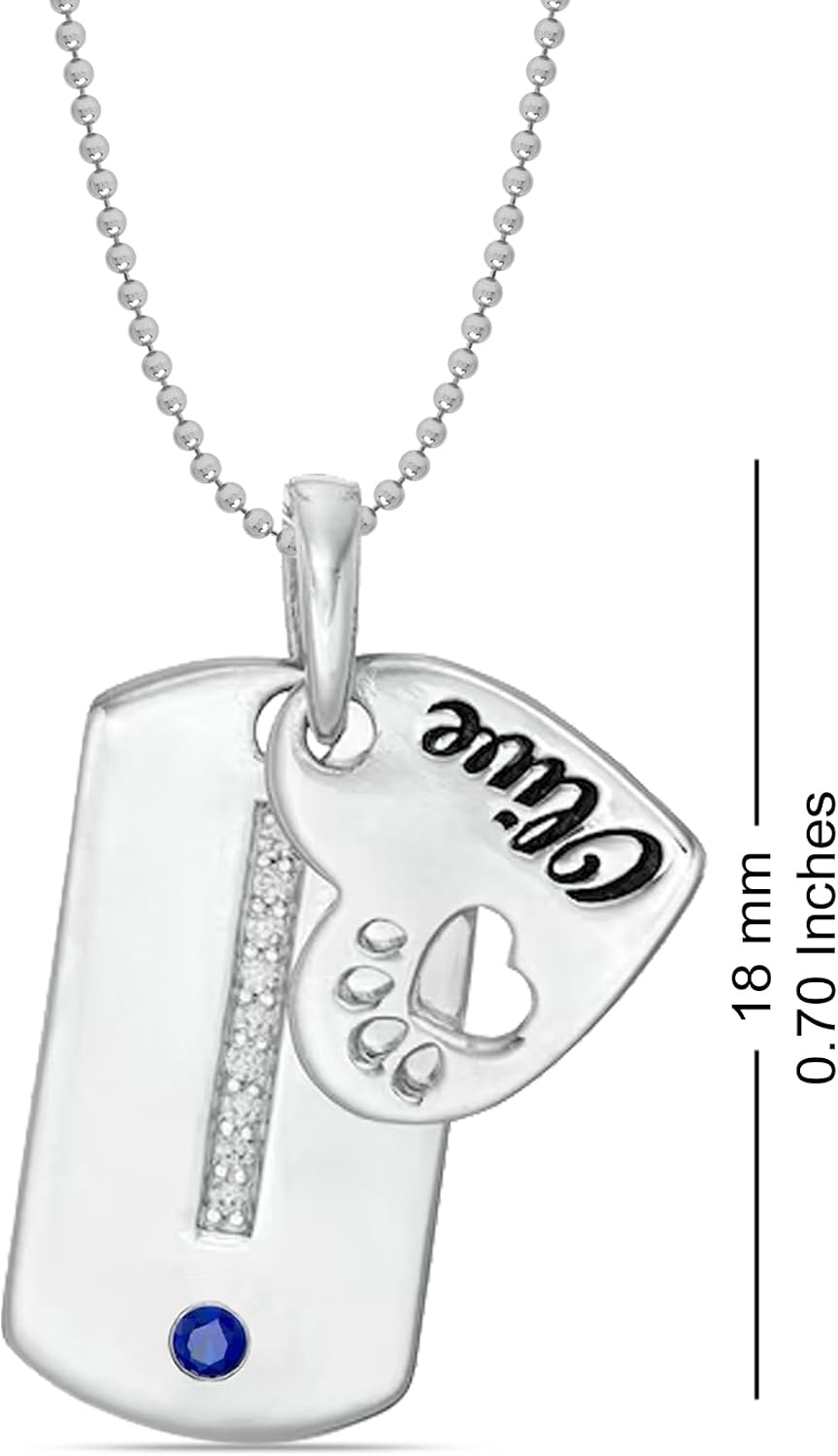 LeCalla Personalized Birthstone Gift for Wife, Mother, Cut-Out Initial, Adorned With a Paw, Best Friend, 4 Name and Message Engraved Customized CZ Dog Tag Pendant Necklace for Women