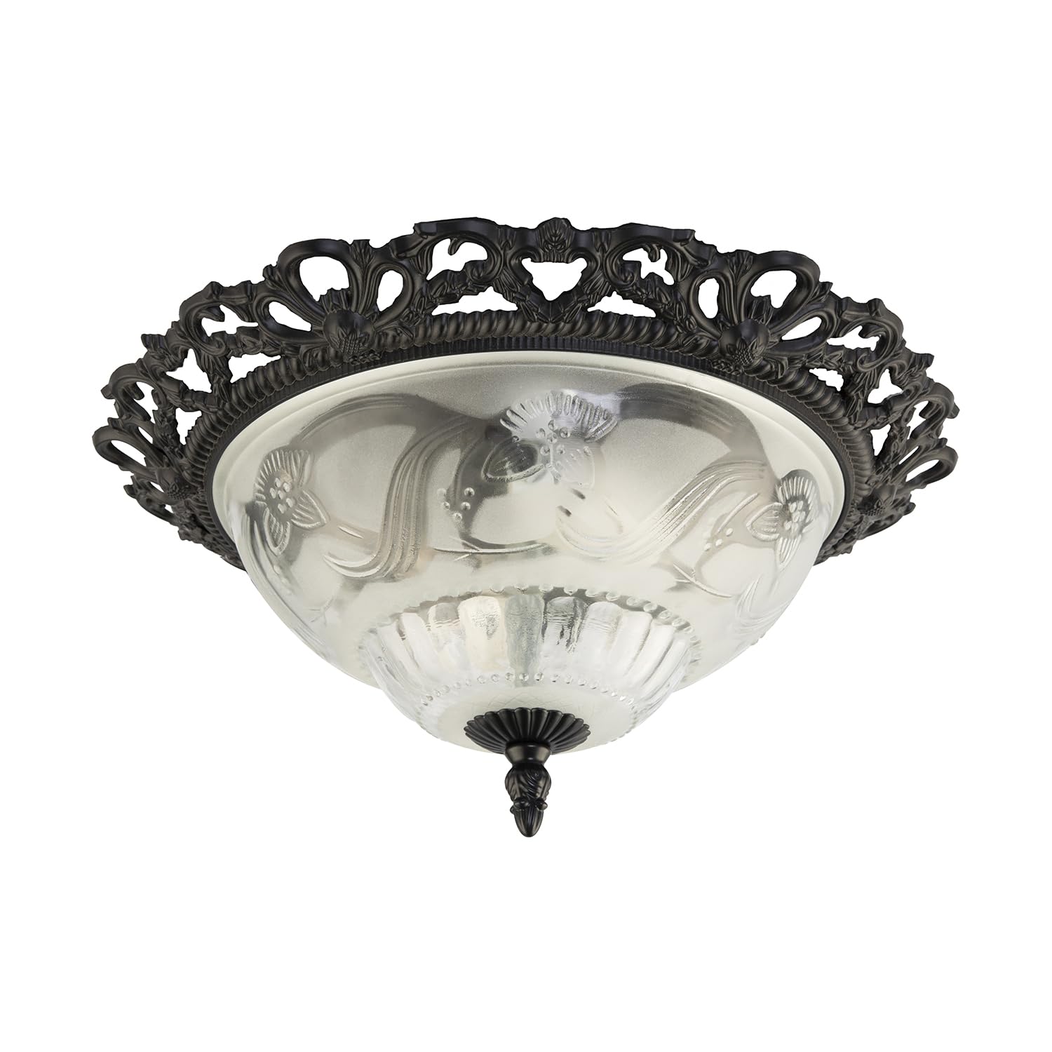 Happy Homewares Traditional And Classic Matt Black And Frosted Floral Glass Flush Ceiling Light from B&Q
